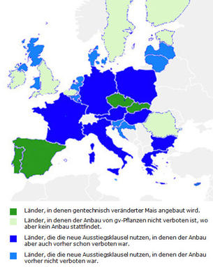 Anbau von gv-Pflanzen in Europa, Anbauverbote und Nutzung der Ausstiegsklausel Anbau von gv-Pflanzen in Europa, Anbauverbote und Nutzung der Ausstiegsklausel