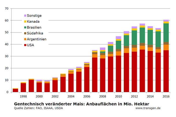 GVO-Anbau weltweit 2016, Mais ISAAA GVO-Anbau weltweit 2016, Mais ISAAA