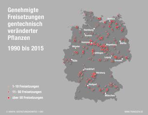 Genehmigte Freisetzungen gentechnisch veränderter Pflanzen 1990 bis 2015