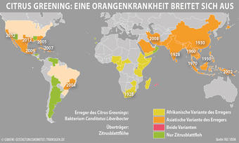 Citrus greening Weltkarte