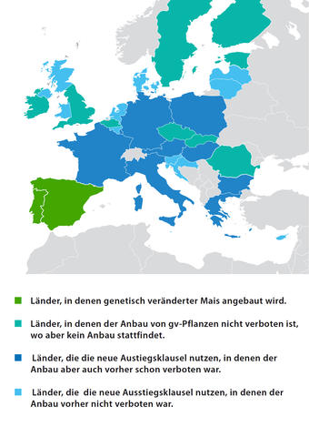 Karte zum Anbau von gv-Pflanzen in der EU, Ausstiegsklausel Karte zum Anbau von gv-Pflanzen in der EU, Ausstiegsklausel