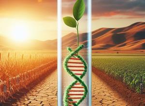 Pflanzen-DNA vor Agrarlandschaft